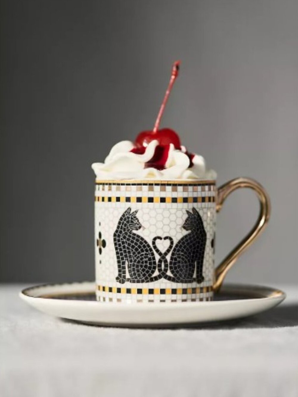 Anthropologie Bistro Tile Stoneware Espresso Cup: Halloween Edition - Cat - NWT